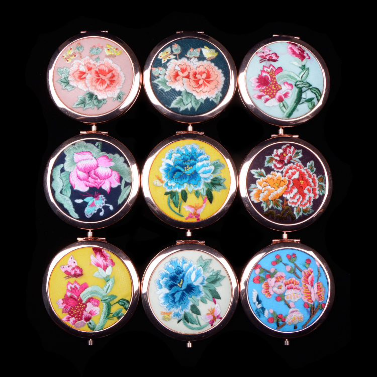 叶城化妆随身镜精品出国送礼刺绣中国风古风摄影 手绣镜子