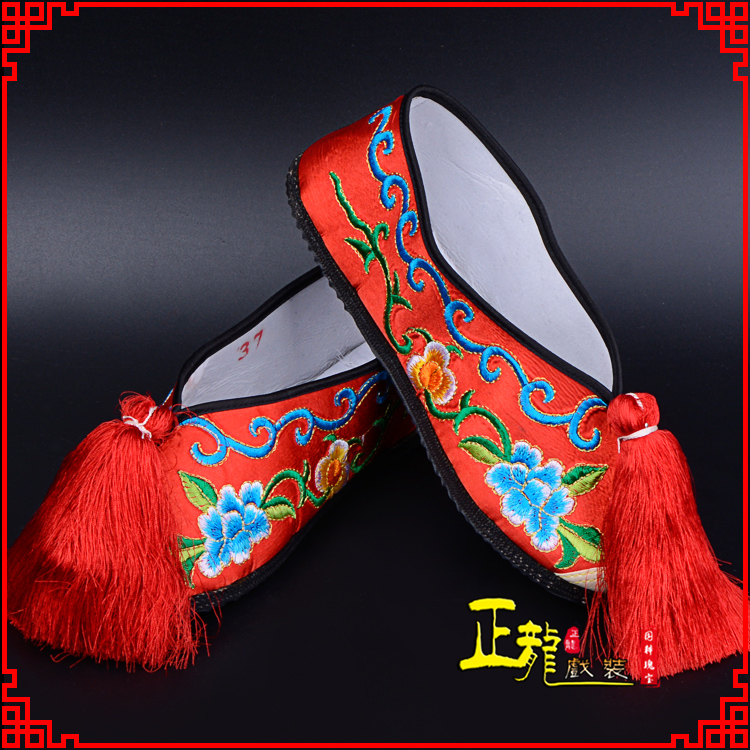 叶城京剧越剧戏曲彩鞋花旦绣花 普平底彩鞋